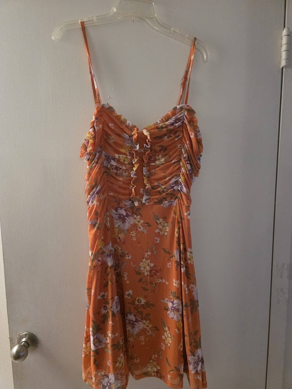 Derek Heart Orange Floral Ruffled Spaghetti Strap Dress